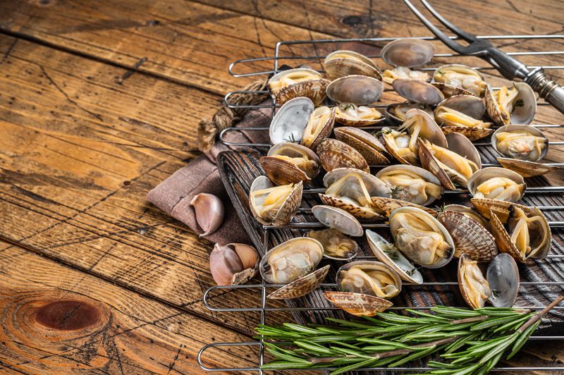 An image displaying a clam shell and seafood presentation.