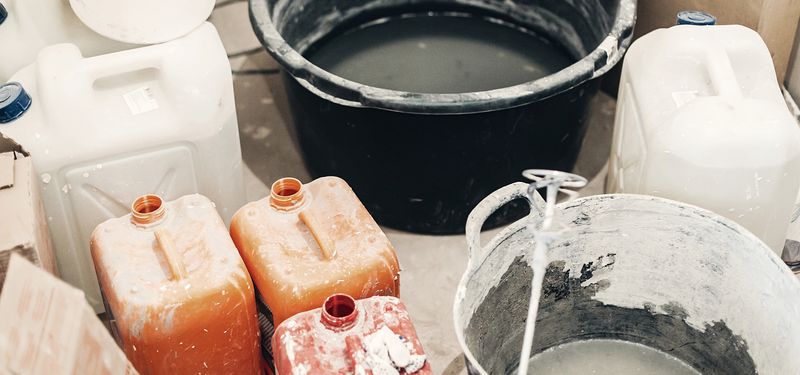 Home renovation with tanks, tools and cement